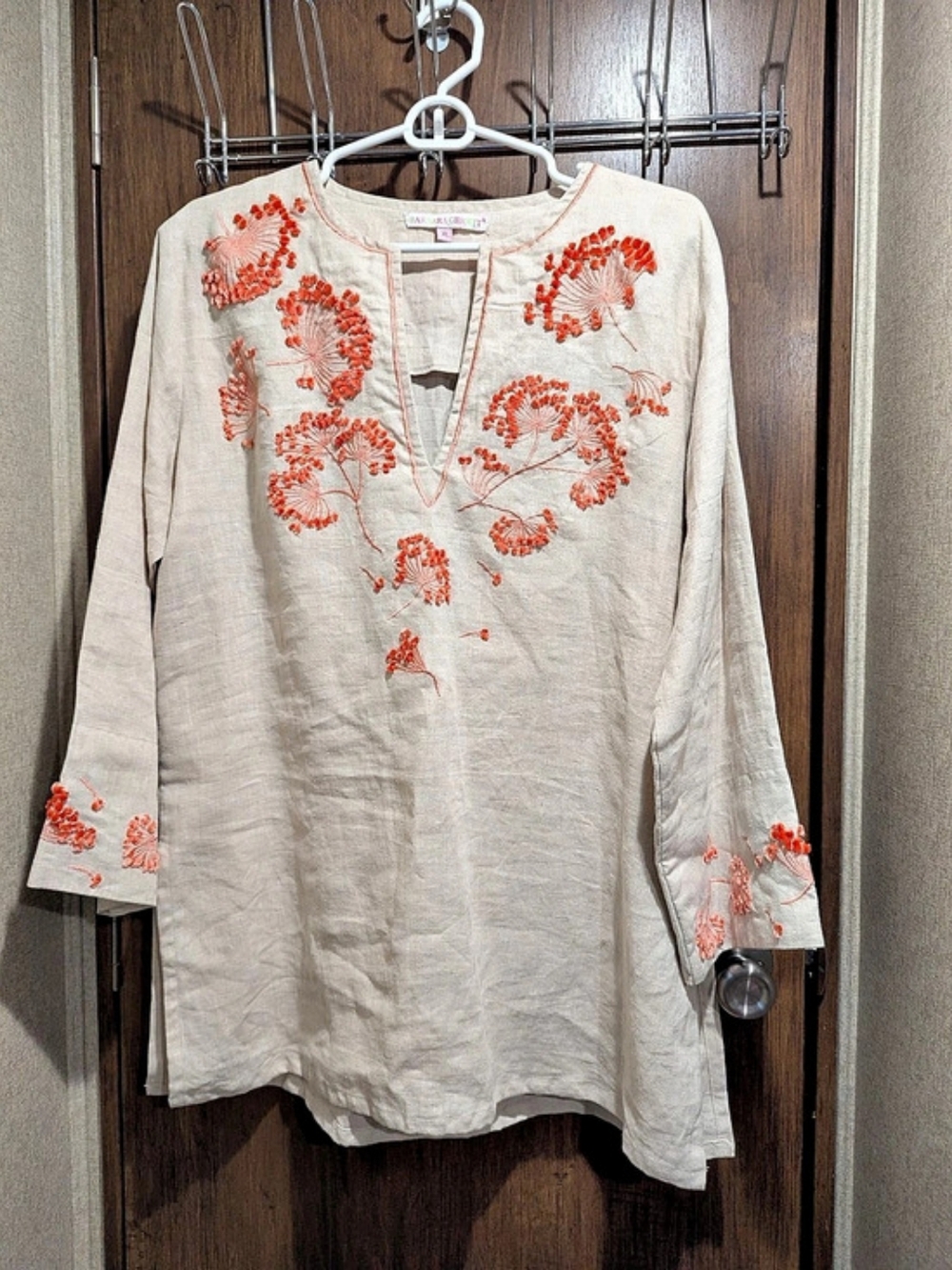 Barbara Gerwit Embroidered Linen Tunic Cream & Orange XL